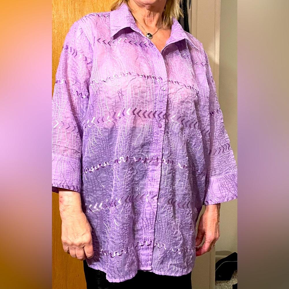 Purple Sheer Button-Up Blouse